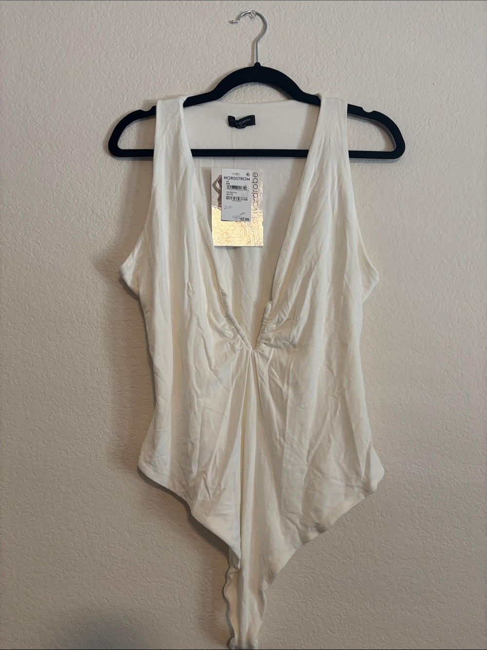 Nordstrom Cream Deep V Sleeveless Bodysuit